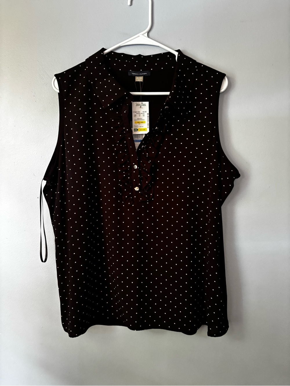 Tommy Hilfiger Black Sleeveless Polka Dot Collared Camisole